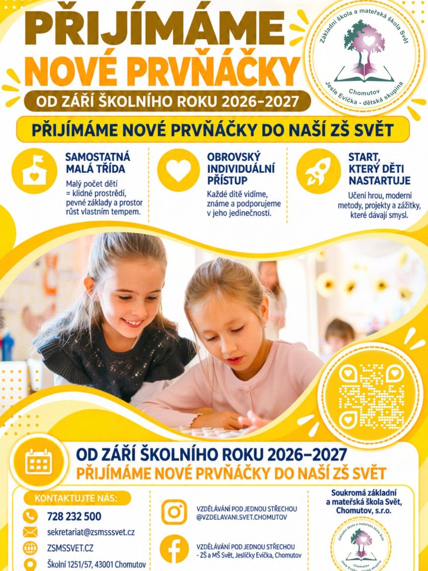 Přijímáme nové prvňáčky do naší ZŠ Svět od září 2026