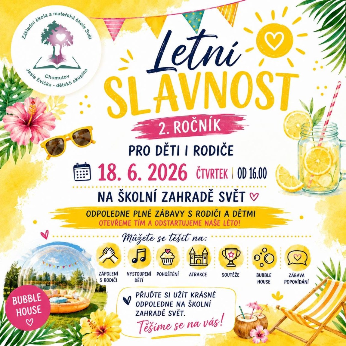 Zveme vás na 2. ročník Letní slavnosti v ZŠ a MŠ Svět!