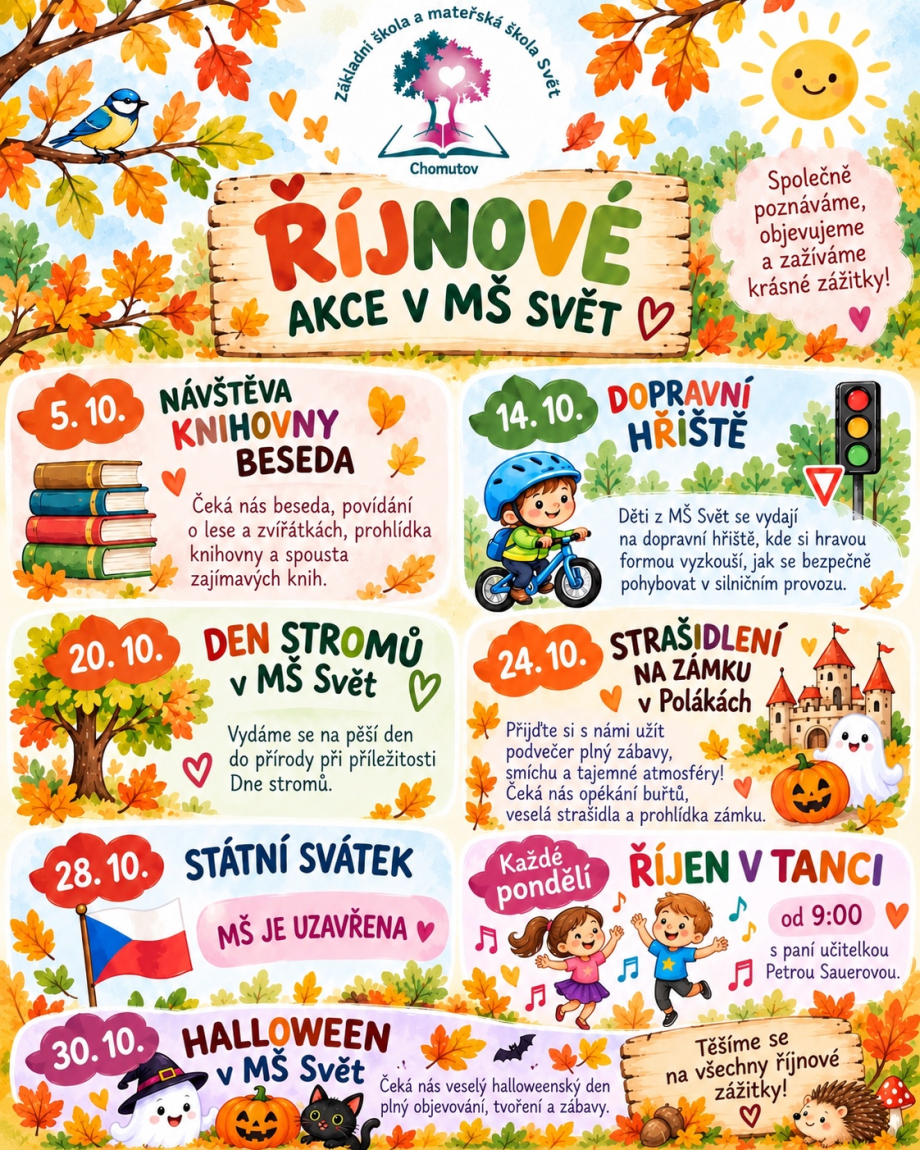 Říjen v ZŠ a MŠ Svět: Přehled akcí