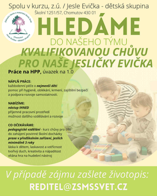 Pracovní nabídka: kvalifikovaná chůva do jeslí