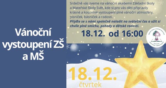 Vánoční vystoupení ZŠ & MŠ Svět