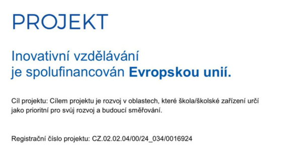 Nový vzdělávací projekt na naší škole - šablona OP JAK